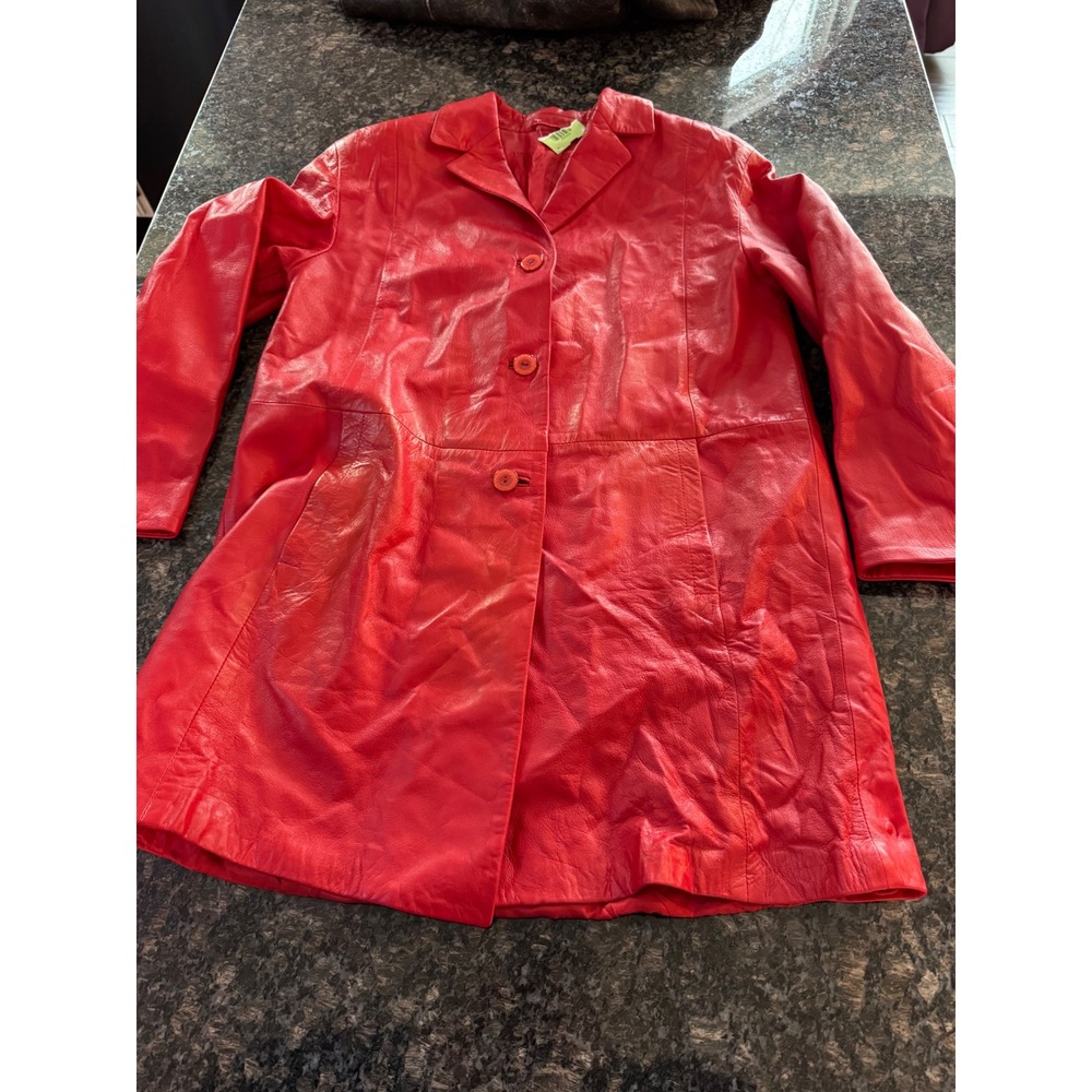 Le Sorelle Vera Pelle Red Leather‎ Car Coat Made in Italy Womens Size 44 IT